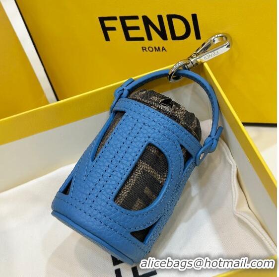 Fendi Bucket bag Charm in Leather and FF Fabric 6803 Blue 2023