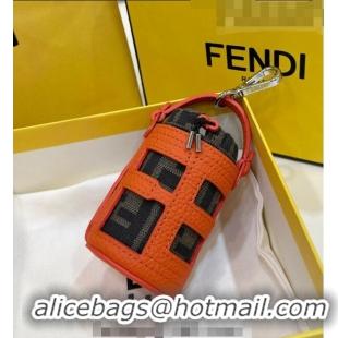 Top Design Fendi Bucket bag Charm in Leather and FF Fabric 6803 Orange 2023