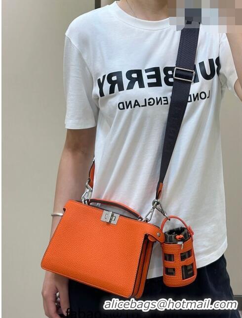 Top Design Fendi Bucket bag Charm in Leather and FF Fabric 6803 Orange 2023