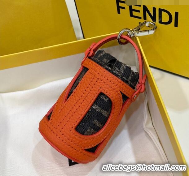 Top Design Fendi Bucket bag Charm in Leather and FF Fabric 6803 Orange 2023