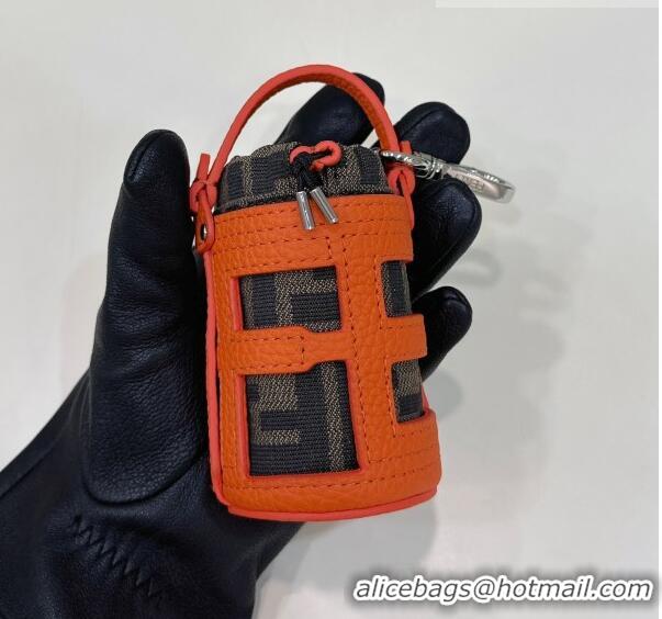 Top Design Fendi Bucket bag Charm in Leather and FF Fabric 6803 Orange 2023