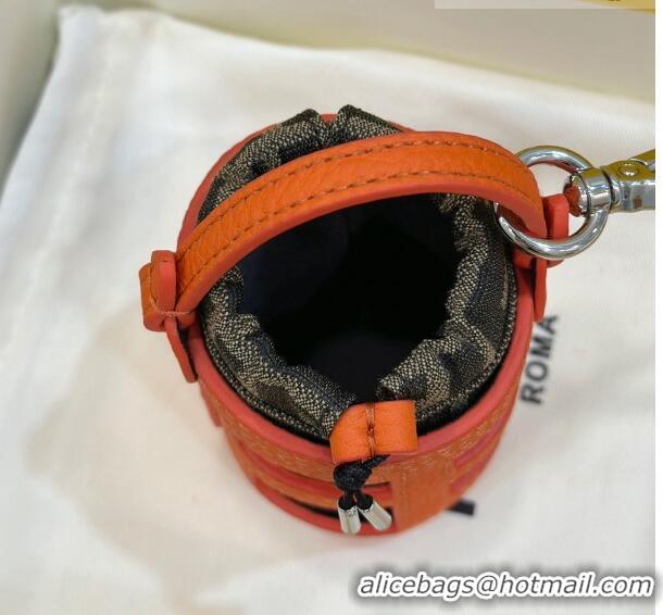 Top Design Fendi Bucket bag Charm in Leather and FF Fabric 6803 Orange 2023