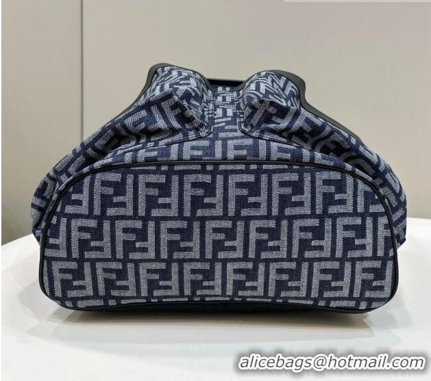 Luxurious Fendi Drawstring Backpack Large Bag in FF Denim 8583 Dark Blue 2022