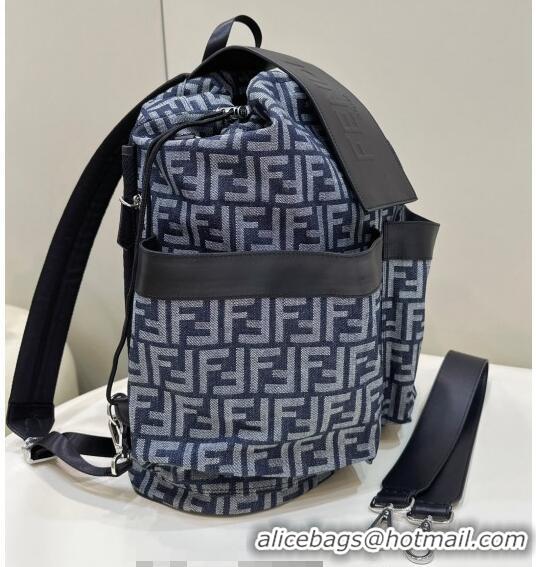 Luxurious Fendi Drawstring Backpack Large Bag in FF Denim 8583 Dark Blue 2022