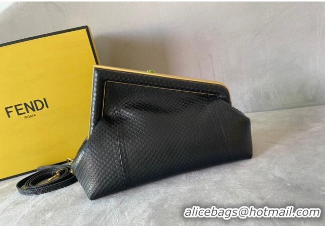 New Fashion Fendi First Small Leather Bag in Pythonskin Leather 128M Black 2023