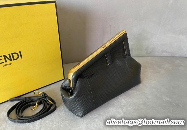 New Fashion Fendi First Small Leather Bag in Pythonskin Leather 128M Black 2023