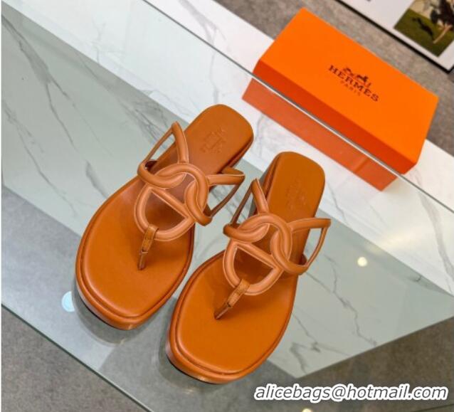 Hot Style Hermes Nappa Leather Chaine d'Ancre Platform Slide Thong Sandals Orange 329067