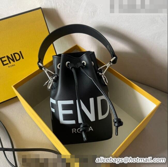 Cheap Price Fendi Mon Tresor Leather Mini Bucket Bag F0071 Black/White 2023