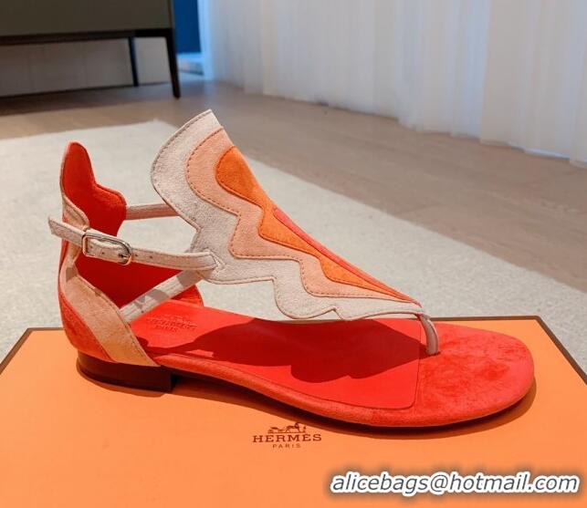 Duplicate Hermes Sandales Garden Suede Flat Sandals Orange 426015Duplicate Hermes Sandales Garden Suede Flat Sandals Ora