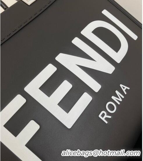 New Style Fendi Sunshine Medium Leather Shopper Tote Bag F0073 Black/White 2023