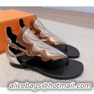 Top Quality Hermes Sandales Garden Leather Flat Sandals Black/Gold 426016