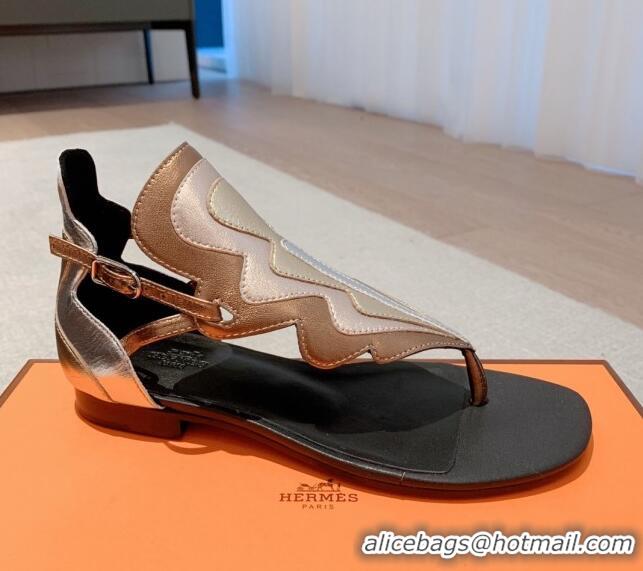 Top Quality Hermes Sandales Garden Leather Flat Sandals Black/Gold 426016