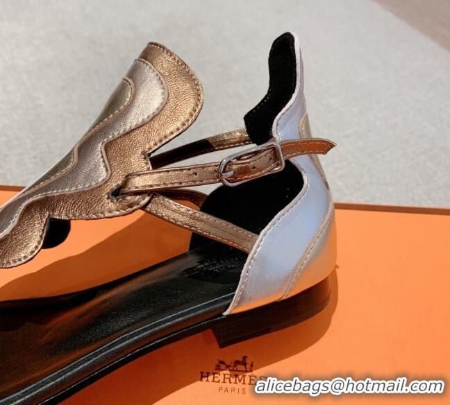 Top Quality Hermes Sandales Garden Leather Flat Sandals Black/Gold 426016