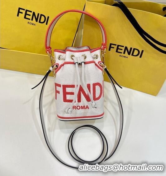 Best Design Fendi Mon Tresor Canvas Mini Bucket Bag with Fendi Roma Embroidery F0075 White/Pink 2023