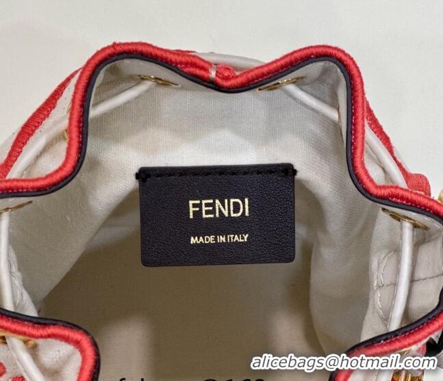 Best Design Fendi Mon Tresor Canvas Mini Bucket Bag with Fendi Roma Embroidery F0075 White/Pink 2023