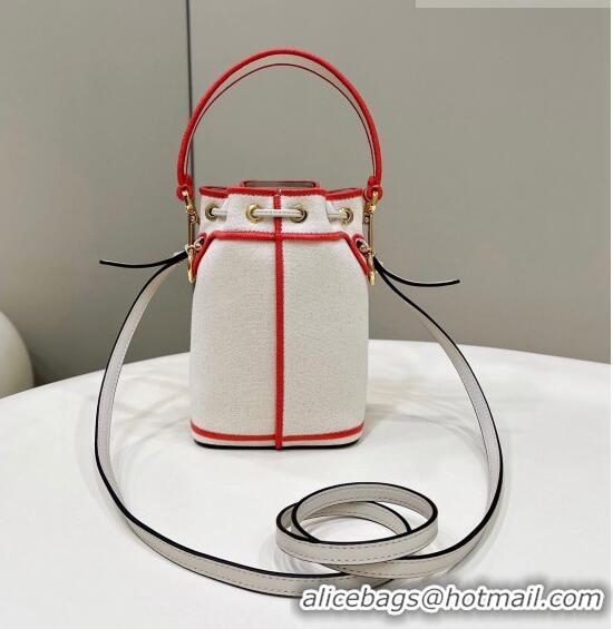 Best Design Fendi Mon Tresor Canvas Mini Bucket Bag with Fendi Roma Embroidery F0075 White/Pink 2023