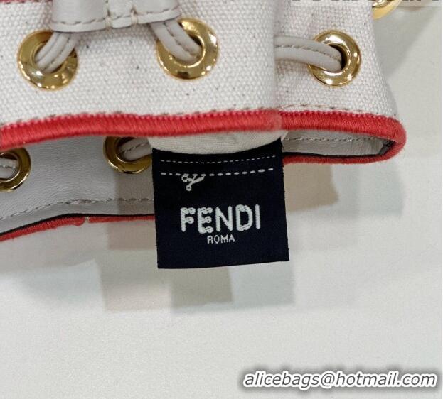 Best Design Fendi Mon Tresor Canvas Mini Bucket Bag with Fendi Roma Embroidery F0075 White/Pink 2023