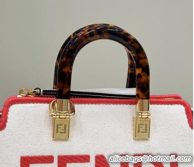 Super Quality Fendi By The Way Canvas Mini Boston Bag F0076 White/Pink 2023