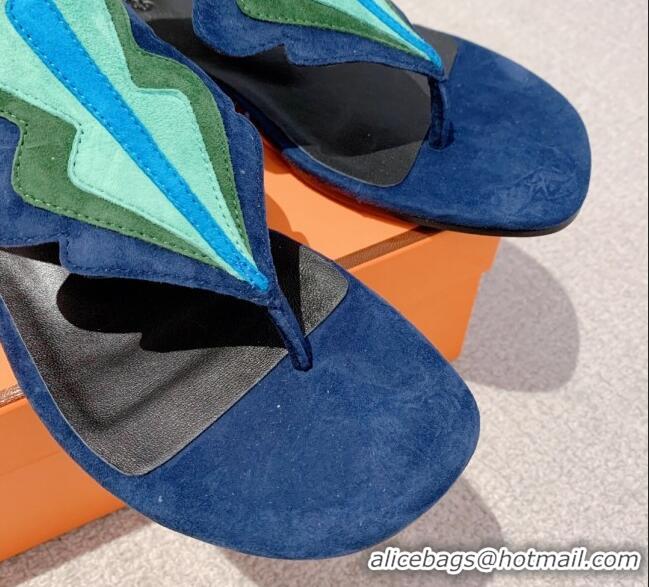 Classic Hot Hermes Sandales Garden Suede Flat Sandals Blue/Green 426017 