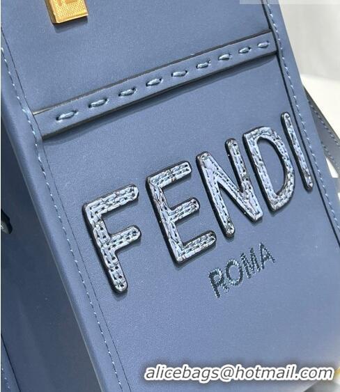 Promotional Fendi Mini Sunshine Leather Shopper Bag with Python-Look Print F0077 Blue 2023