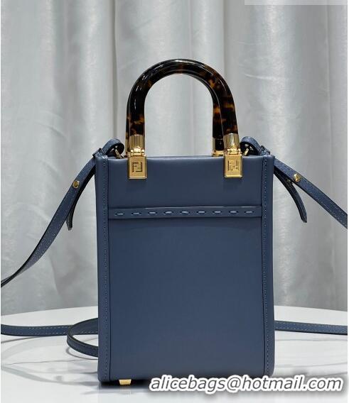 Promotional Fendi Mini Sunshine Leather Shopper Bag with Python-Look Print F0077 Blue 2023