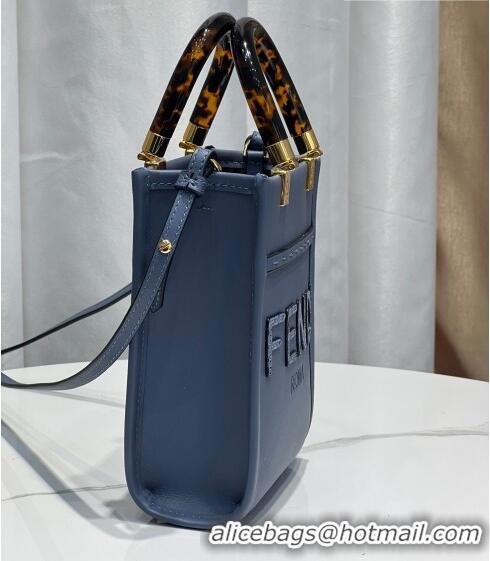 Promotional Fendi Mini Sunshine Leather Shopper Bag with Python-Look Print F0077 Blue 2023