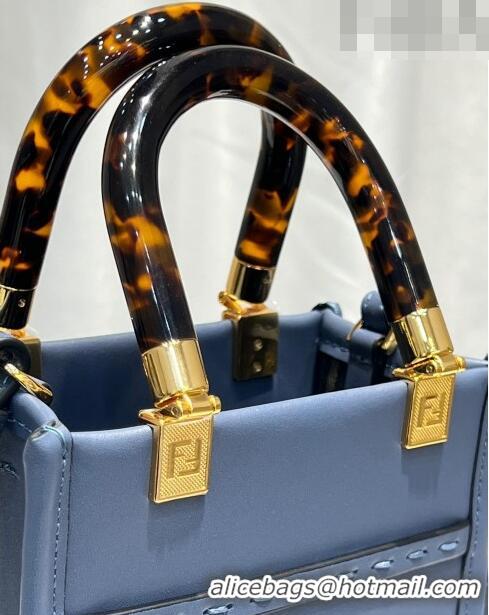 Promotional Fendi Mini Sunshine Leather Shopper Bag with Python-Look Print F0077 Blue 2023