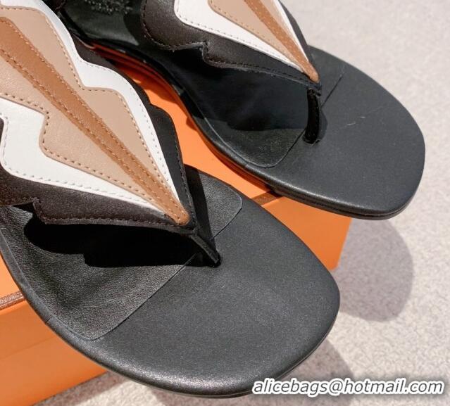 Most Popular Hermes Sandales Garden Leather Flat Sandals Black/Beige/White 426018