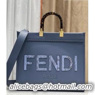 Reasonable Price Fendi Sunshine Leather Medium Shopper Bag with Python-Look Print F0078 Blue 2023