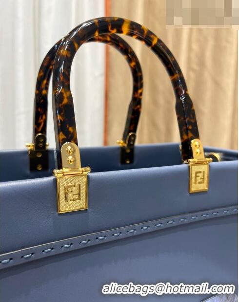 Reasonable Price Fendi Sunshine Leather Medium Shopper Bag with Python-Look Print F0078 Blue 2023