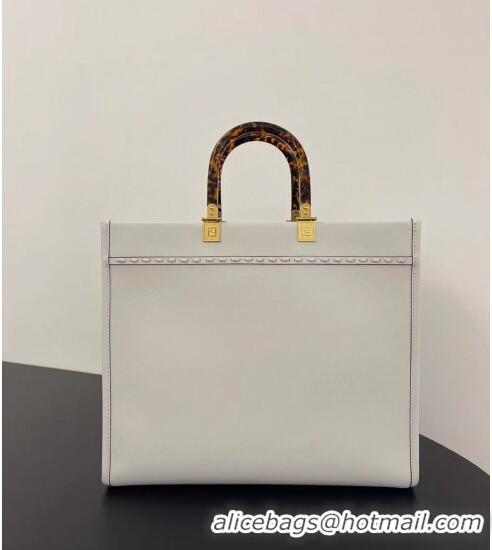 New Fashion Fendi Sunshine Leather Medium Shopper Bag with Python-Look Print F0078 White 2023