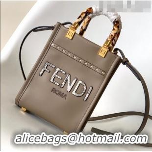 Good Product Fendi Mini Sunshine Leather Shopper Bag with Python-Look Print F0079 Grey 2023