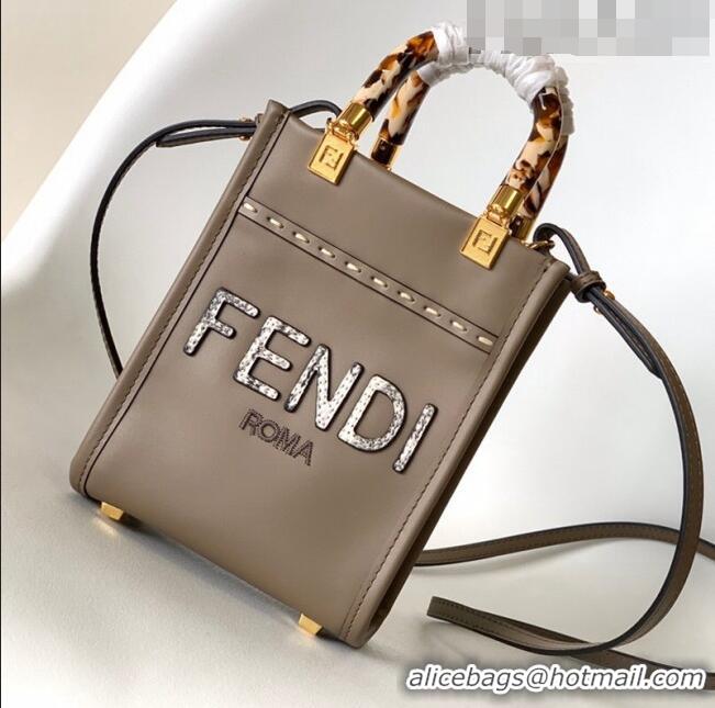 Good Product Fendi Mini Sunshine Leather Shopper Bag with Python-Look Print F0079 Grey 2023