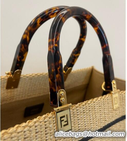 Top Grade Fendi Sunshine Straw Medium Shopper Bag F0081 Beige/Black 2023