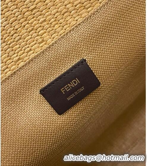 Top Grade Fendi Sunshine Straw Medium Shopper Bag F0081 Beige/Black 2023