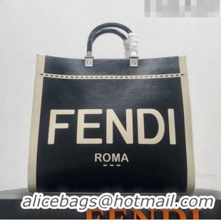 Best Price Fendi Sunshine Medium Shopper Bag in Canvas and Patent Leather F0082 Black 2023