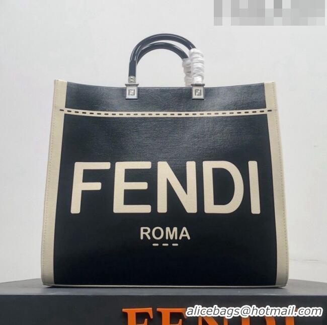 Best Price Fendi Sunshine Medium Shopper Bag in Canvas and Patent Leather F0082 Black 2023