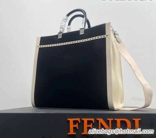 Best Price Fendi Sunshine Medium Shopper Bag in Canvas and Patent Leather F0082 Black 2023