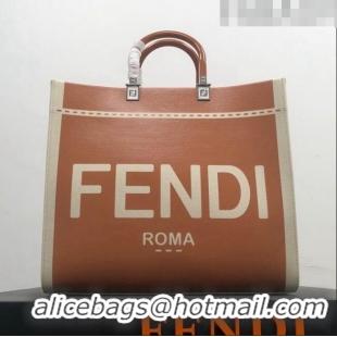 Top Grade Fendi Sunshine Medium Shopper Bag in Canvas and Patent Leather F0082 Brown 2023