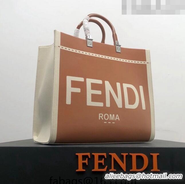 Top Grade Fendi Sunshine Medium Shopper Bag in Canvas and Patent Leather F0082 Brown 2023