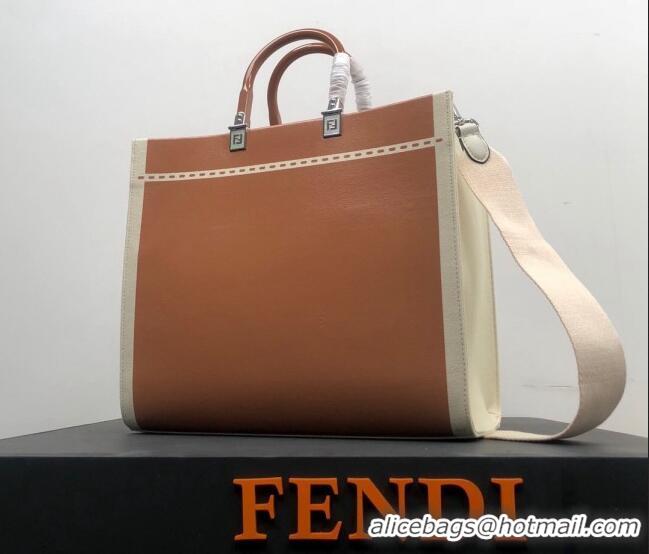 Top Grade Fendi Sunshine Medium Shopper Bag in Canvas and Patent Leather F0082 Brown 2023