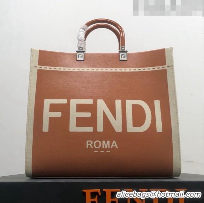 Top Grade Fendi Sunshine Medium Shopper Bag in Canvas and Patent Leather F0082 Brown 2023