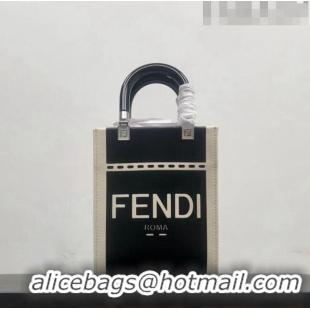 Most Popular Fendi Mini Sunshine Shopper Bag in Canvas and Patent Leather F0083 Black 2023