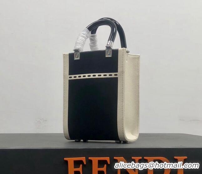 Most Popular Fendi Mini Sunshine Shopper Bag in Canvas and Patent Leather F0083 Black 2023