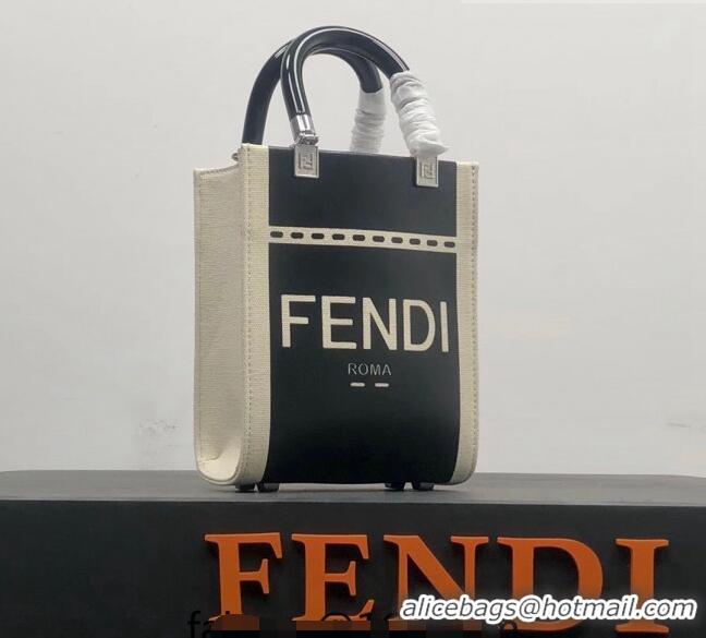 Most Popular Fendi Mini Sunshine Shopper Bag in Canvas and Patent Leather F0083 Black 2023