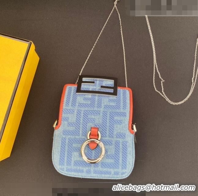 Top Quality Fendi Nano Baguette Bag Charm in FF Denim F0087 Light Blue/Orange 2023