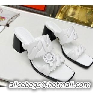 Best Price Hermes Gaby Leather Heel Slide Sandals 6cm White 426021