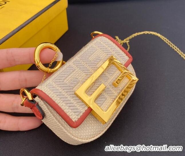 New Design Fendi Nano Baguette Bag Charm in Natural FF F0087 Raffia Straw 2023