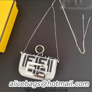 Low Price Fendi Nano Baguette Bag Charm in FF Canvas F0087 Black/White 2023