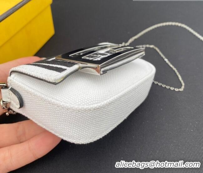 Low Price Fendi Nano Baguette Bag Charm in FF Canvas F0087 Black/White 2023